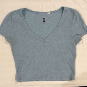 Light Blue V-Neck Cropped Fitted Tee